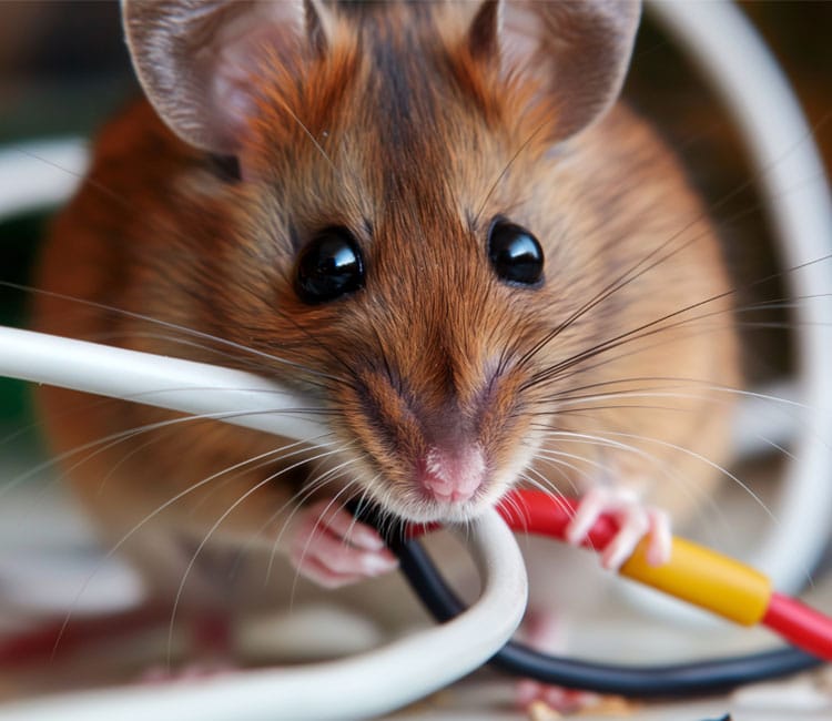 Winter rodent control in Tucson. Mouse chewing on wires.
